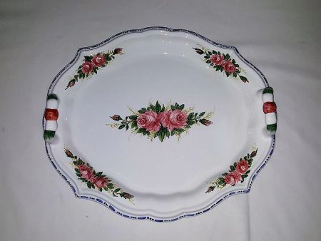  CERAMIC TRAY WITH HANDLES AND ROSES DECORATION, EIGHTEENTH CENTURY STYLE