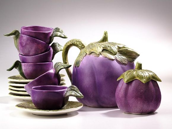 Ceramiche Barettoni Nove - SERVIZIO A MELANZANA IN CERAMICA THE E CAFFE'