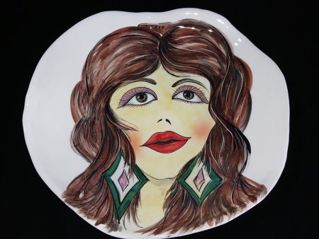 FASHION WALL DECORATION IN CERAMICS - MODERN HAND DECORATED PLATE WITH WOMAN FACE