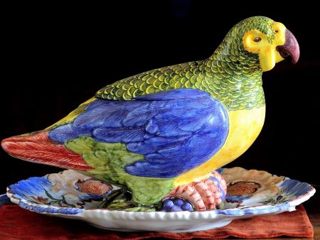 CERAMIC PARROT SOUP TUREEN MADE AND DECORATED BY HAND
